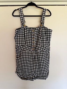 Unique Vintage Black and White Gingham Shortalls